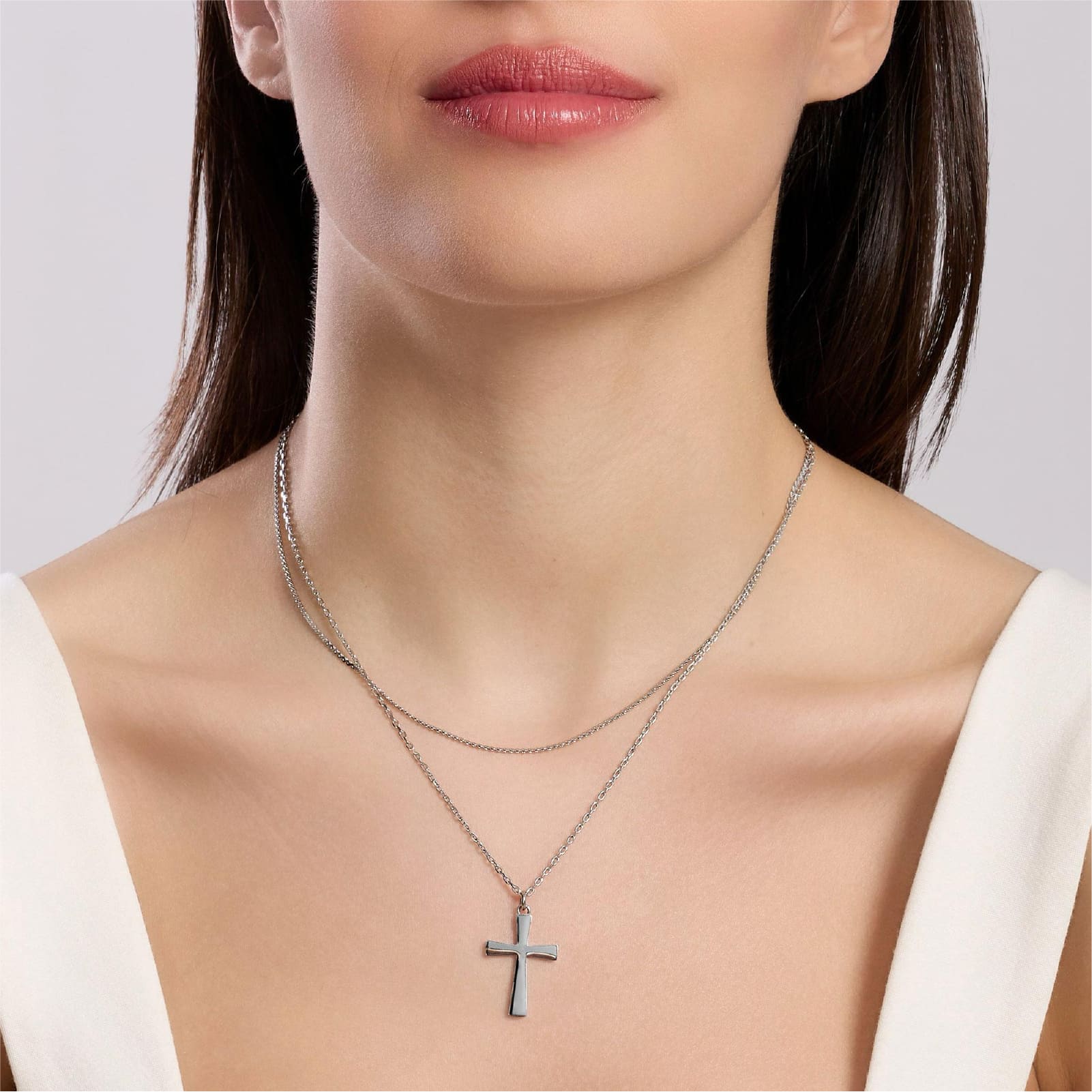 Collana multifilo Kidult Style in acciaio con croce pendente MISURA UNICA
