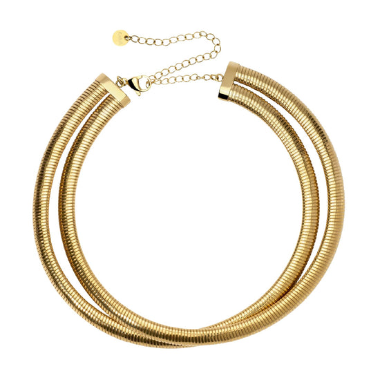 Collana Kidult Style in acciaio dorato doppia catena snake MISURA UNICA