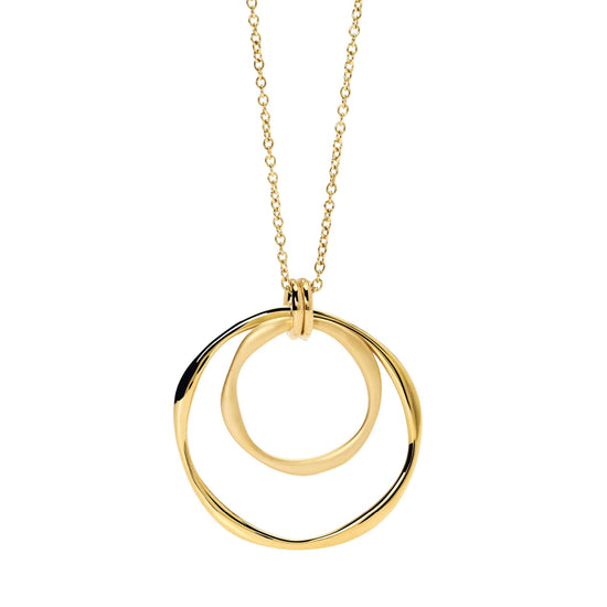 Collana lunga Kidult Style acciaio dorato due cerchi pendenti MISURA UNICA