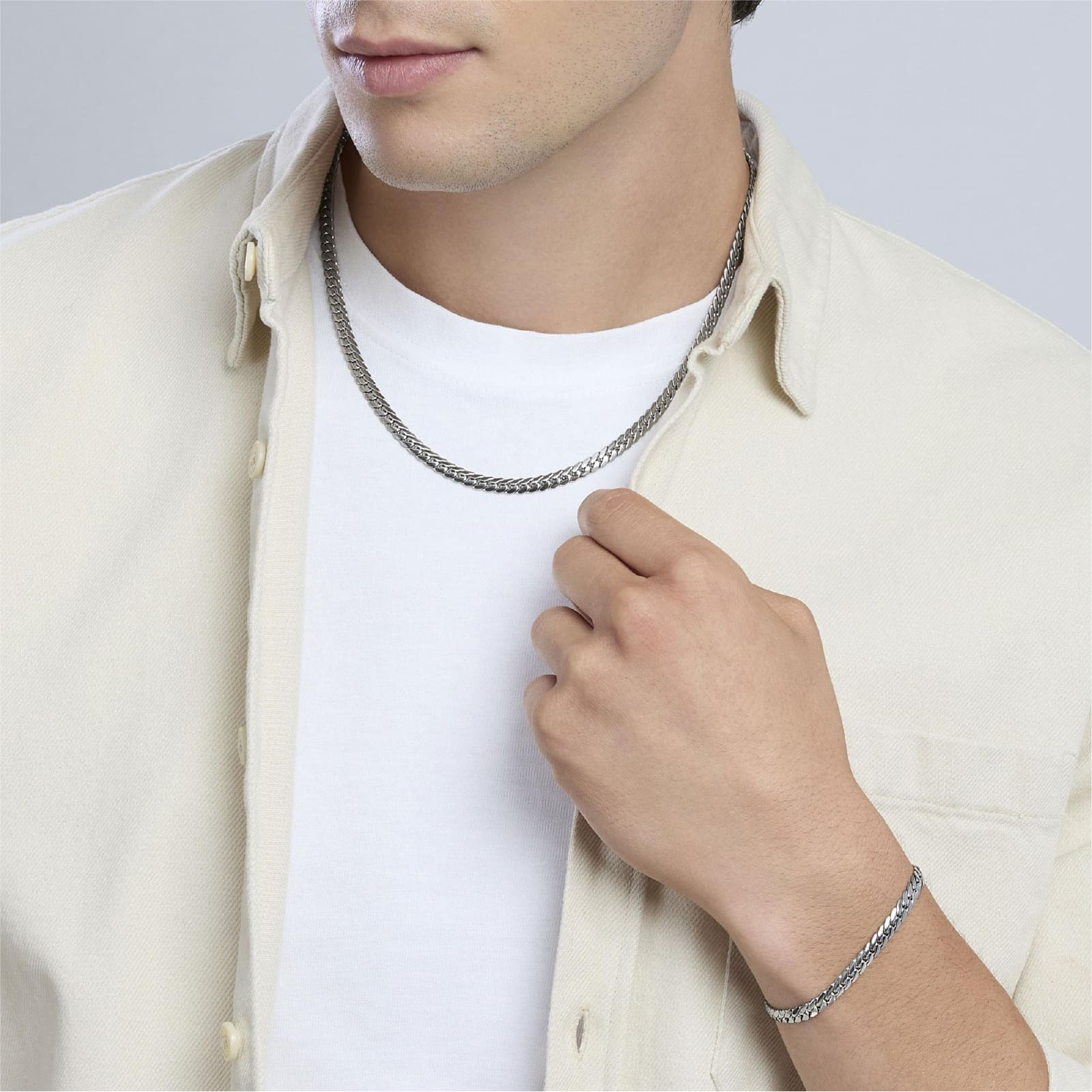 Collana Kidult Style in acciaio catena groumette piatta da uomo MISURA UNICA