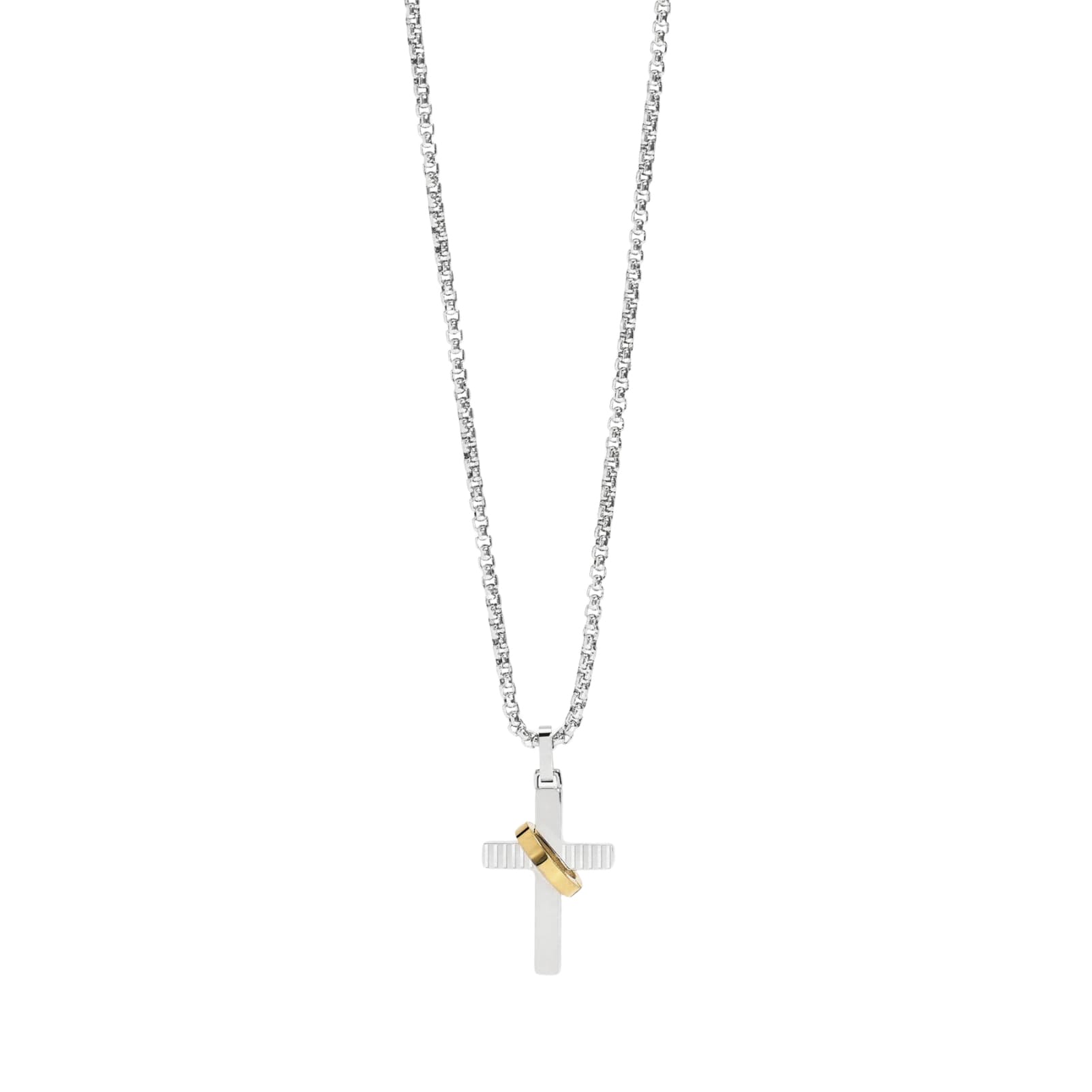 Collana Kidult Style in acciaio croce e anello dorato da uomo MISURA UNICA