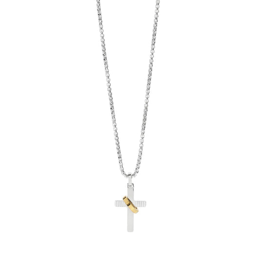 Collana Kidult Style in acciaio croce e anello dorato da uomo MISURA UNICA