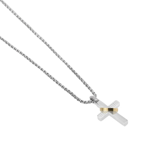Collana Kidult Style in acciaio croce e anello dorato da uomo MISURA UNICA
