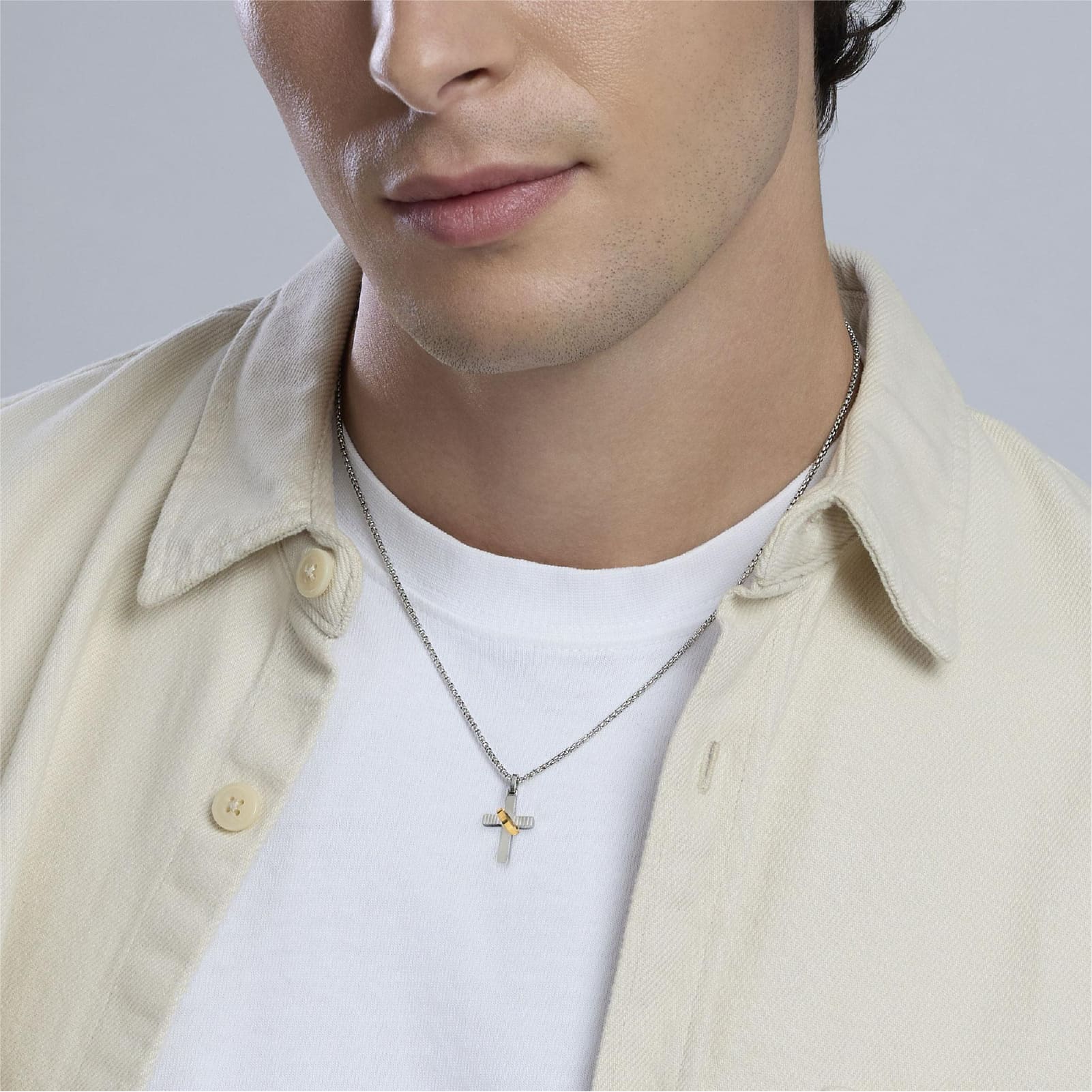 Collana Kidult Style in acciaio croce e anello dorato da uomo MISURA UNICA