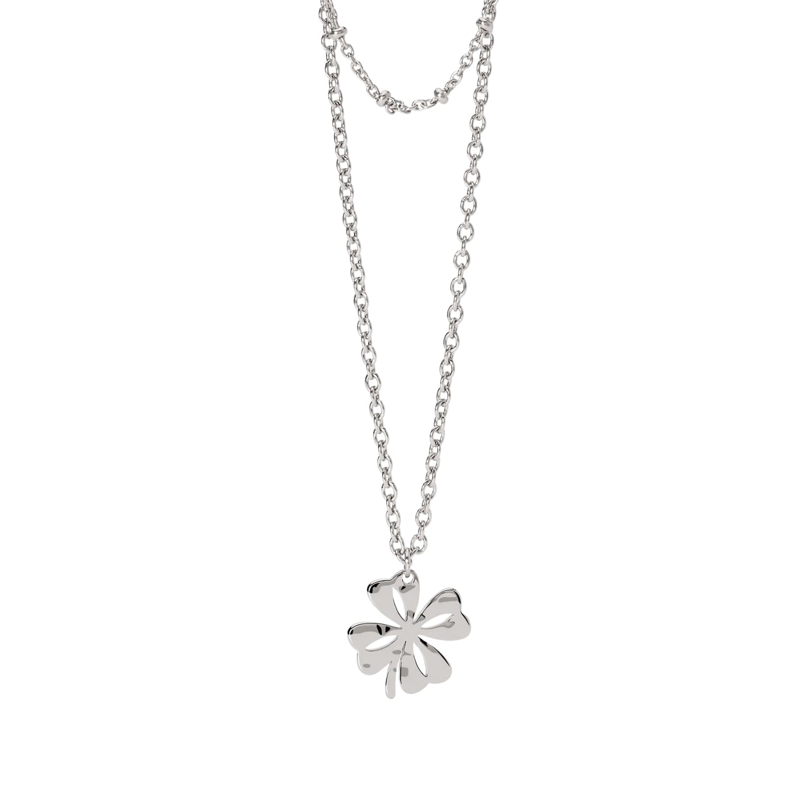 Collana Kidult Style in acciaio doppia catena e quadrifoglio MISURA UNICA