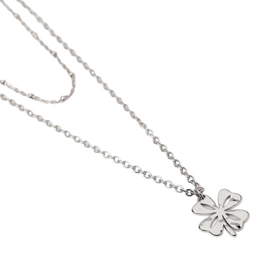 Collana Kidult Style in acciaio doppia catena e quadrifoglio MISURA UNICA