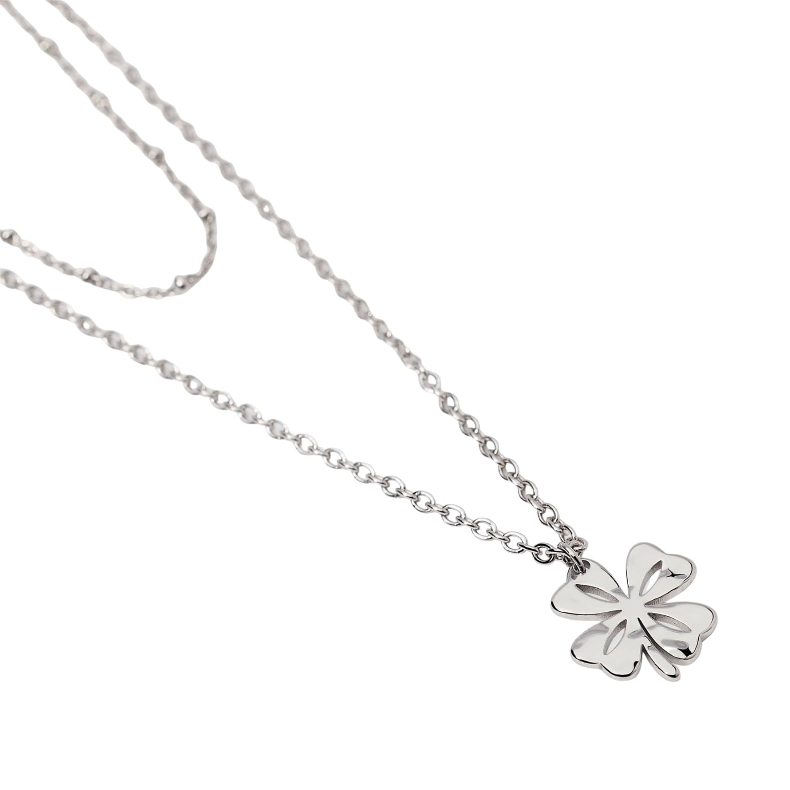 Collana Kidult Style in acciaio doppia catena e quadrifoglio MISURA UNICA