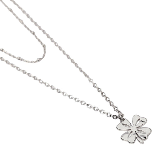 Collana Kidult Style in acciaio doppia catena e quadrifoglio MISURA UNICA