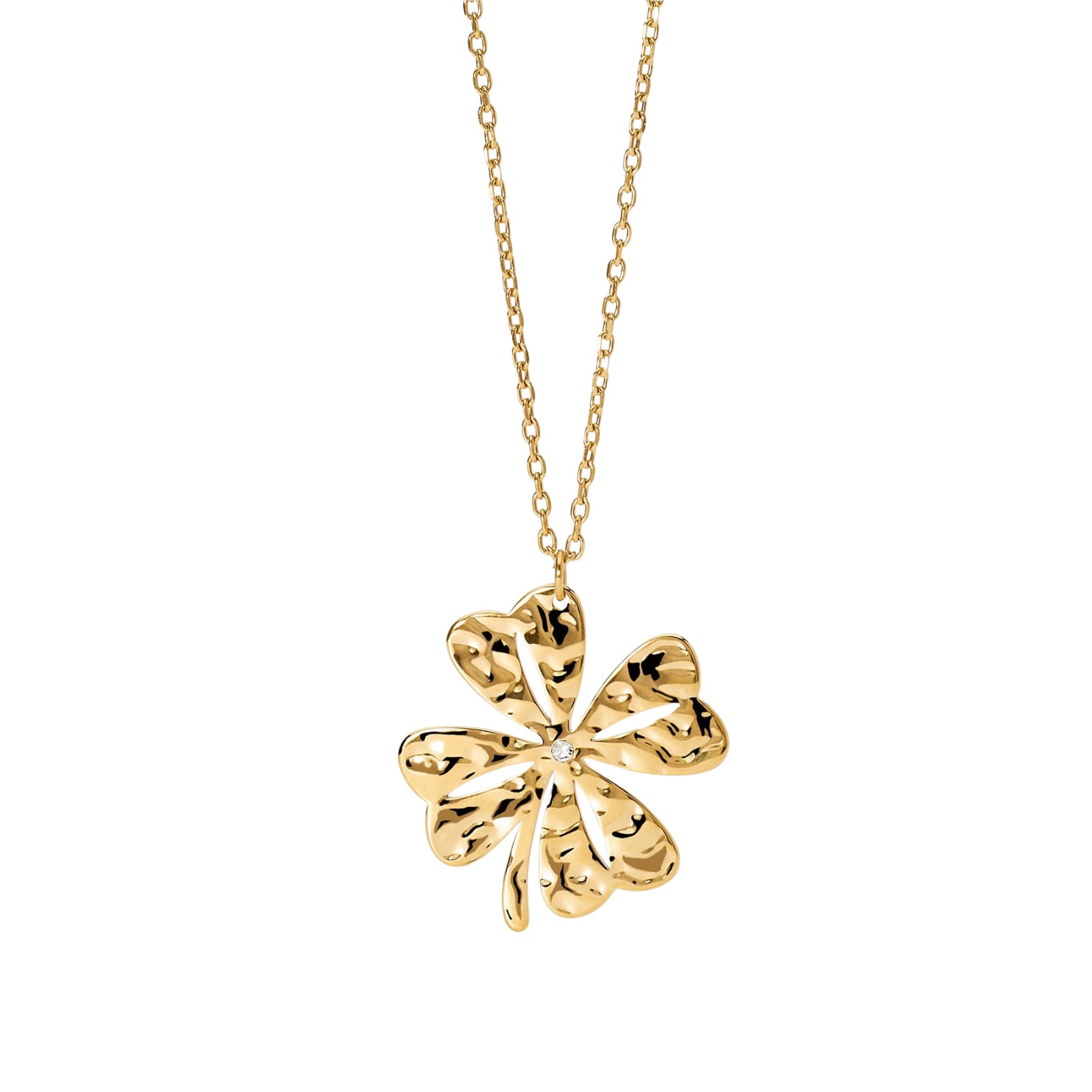Collana Kidult Style in acciaio oro quadrifoglio e cristallo MISURA UNICA