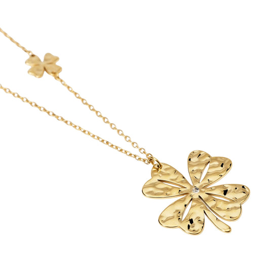 Collana Kidult Style in acciaio oro quadrifoglio e cristallo MISURA UNICA