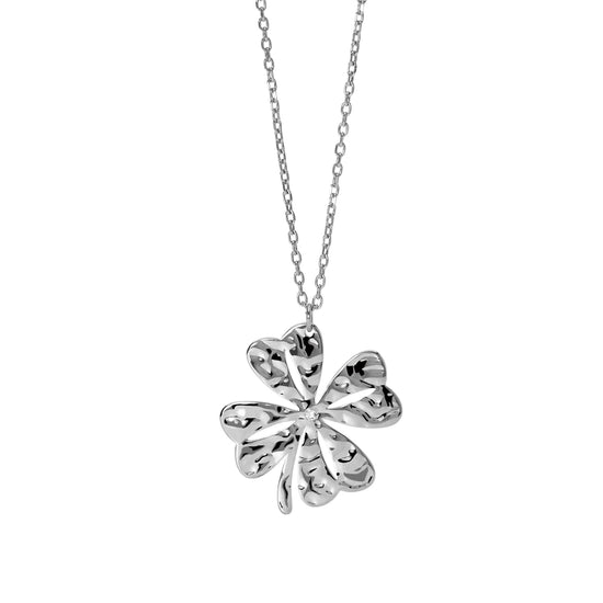 Collana Kidult Style in acciaio con quadrifoglio martellato MISURA UNICA