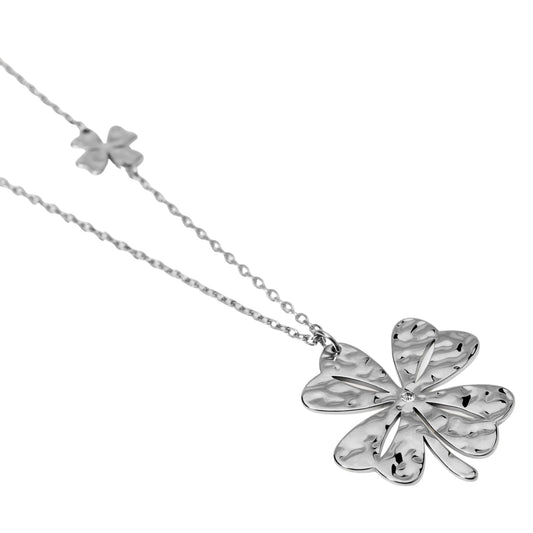 Collana Kidult Style in acciaio con quadrifoglio martellato MISURA UNICA