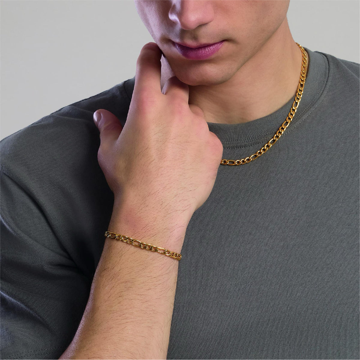 Collana Kidult Style in acciaio dorato catena figaro da uomo MISURA UNICA