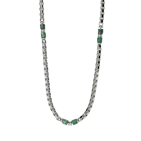 Collana catena Kidult Style in acciaio con diaspro verde uomo MISURA UNICA