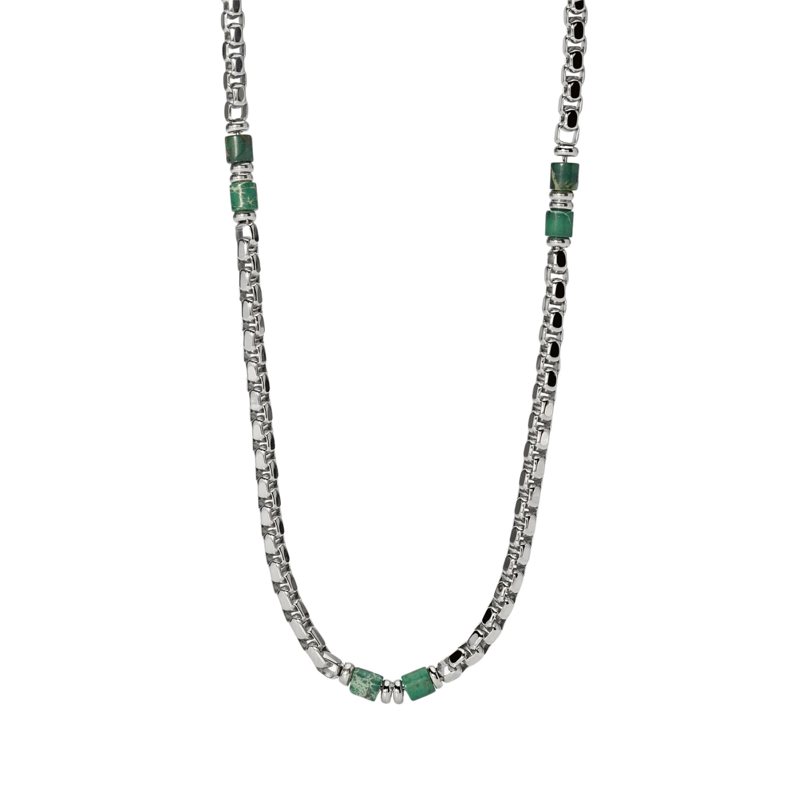 Collana catena Kidult Style in acciaio con diaspro verde uomo MISURA UNICA
