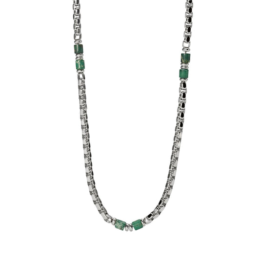Collana catena Kidult Style in acciaio con diaspro verde uomo MISURA UNICA
