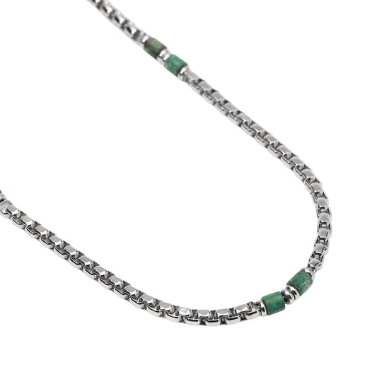 Collana catena Kidult Style in acciaio con diaspro verde uomo MISURA UNICA