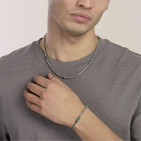 Collana catena Kidult Style in acciaio con diaspro verde uomo MISURA UNICA