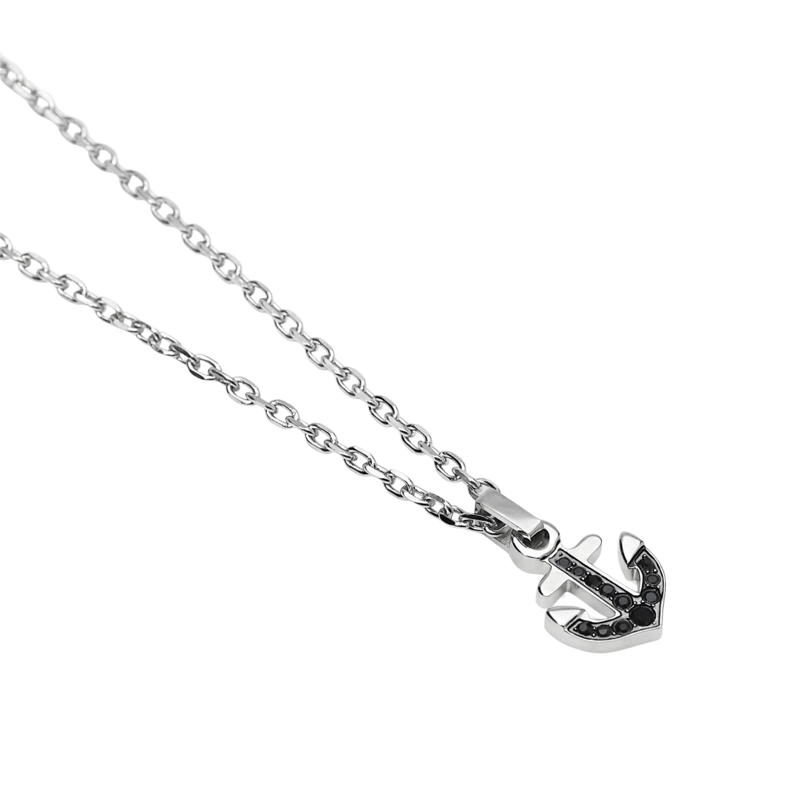 Collana Kidult Style in acciaio ancora e cristalli neri uomo MISURA UNICA