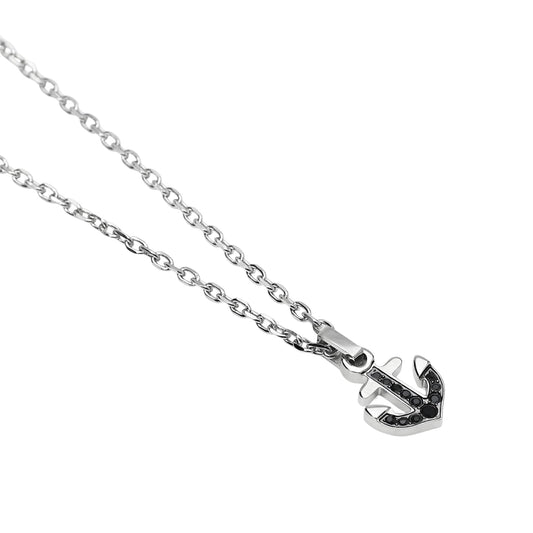 Collana Kidult Style in acciaio ancora e cristalli neri uomo MISURA UNICA