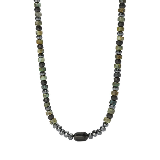 Collana Kidult Style in acciaio con pietre ematite verdi uomo MISURA UNICA