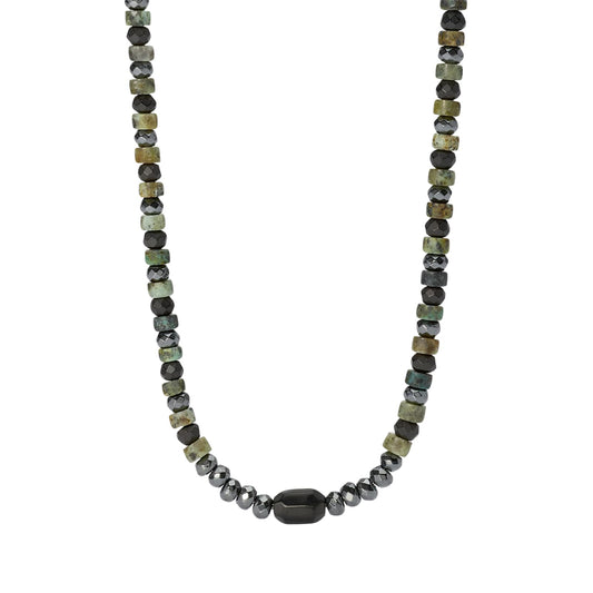 Collana Kidult Style in acciaio con pietre ematite verdi uomo MISURA UNICA
