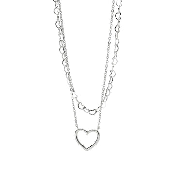 Collana girocollo Kidult Style in acciaio doppia catena e cuore MISURA UNICA