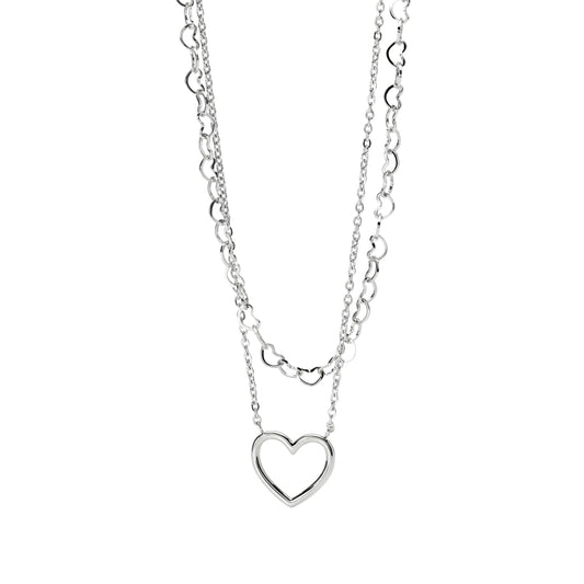 Collana girocollo Kidult Style in acciaio doppia catena e cuore MISURA UNICA