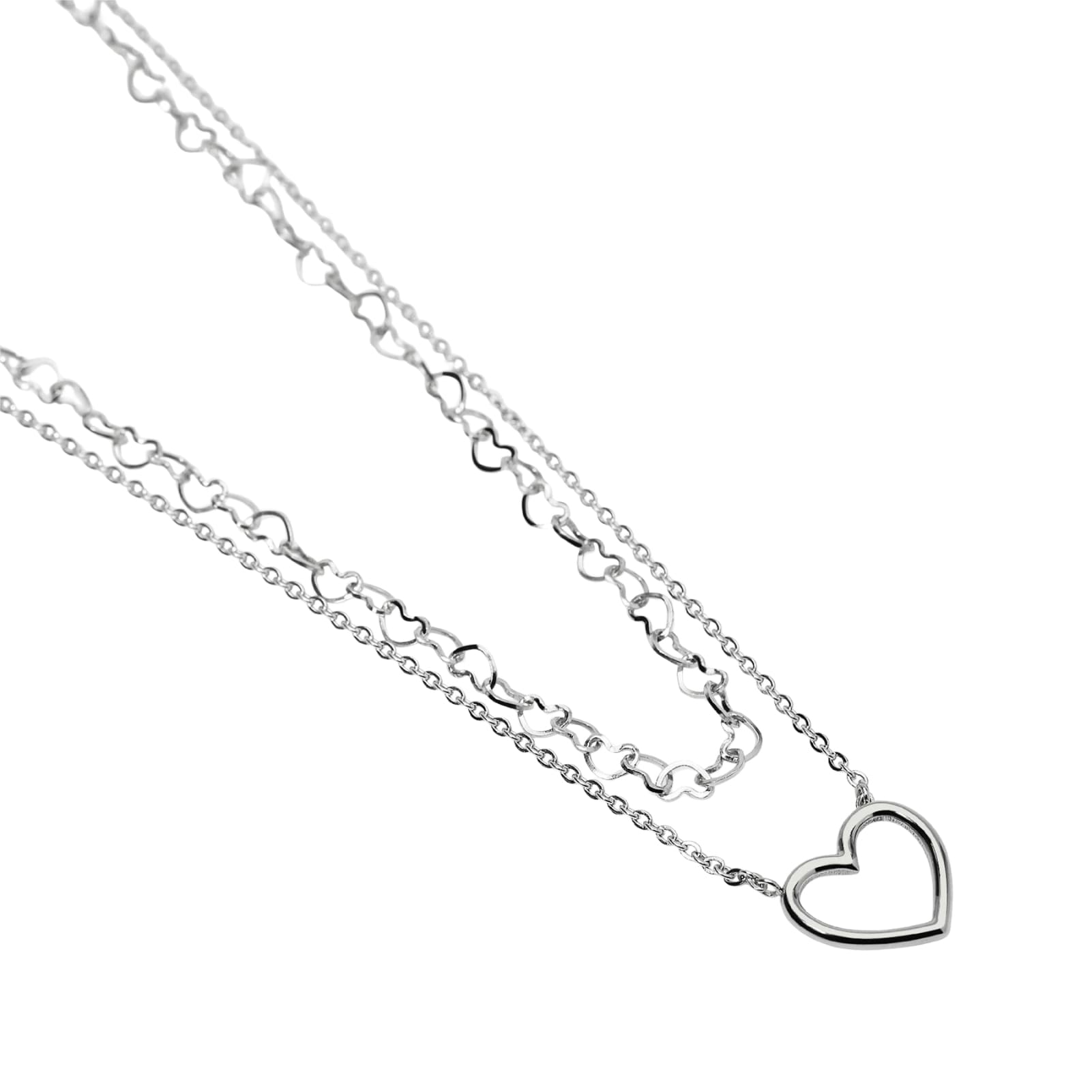 Collana girocollo Kidult Style in acciaio doppia catena e cuore MISURA UNICA