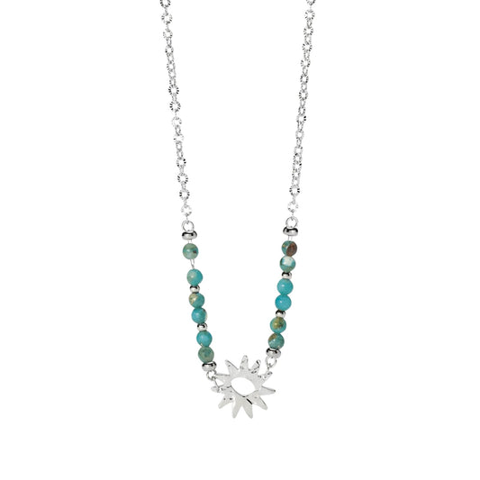 Collana catena Kidult Style in acciaio diaspro azzurro e sole MISURA UNICA