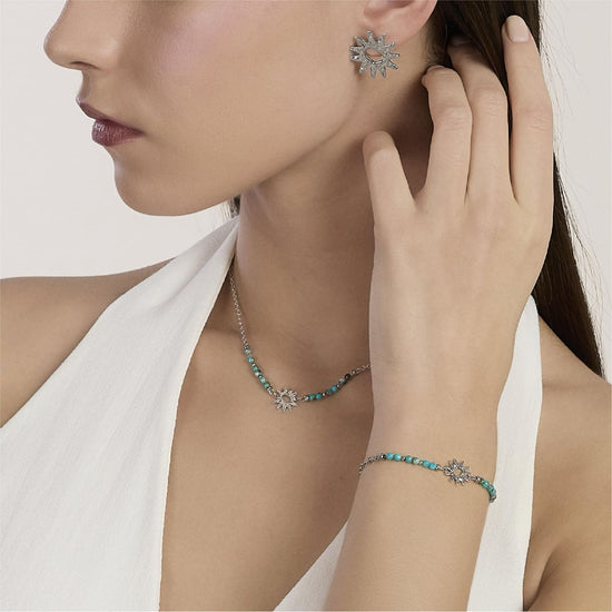 Collana catena Kidult Style in acciaio diaspro azzurro e sole MISURA UNICA