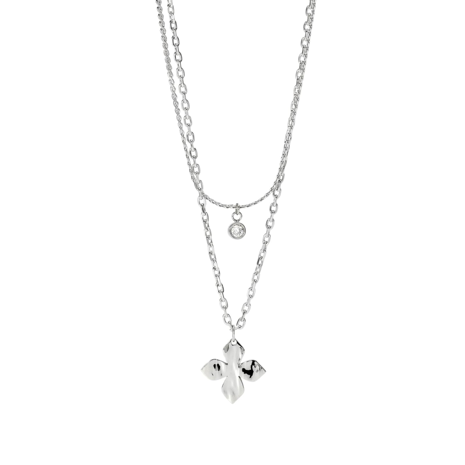 Collana catena Kidult Style in acciaio con fiore e cristallo MISURA UNICA