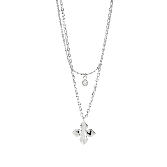 Collana catena Kidult Style in acciaio con fiore e cristallo MISURA UNICA