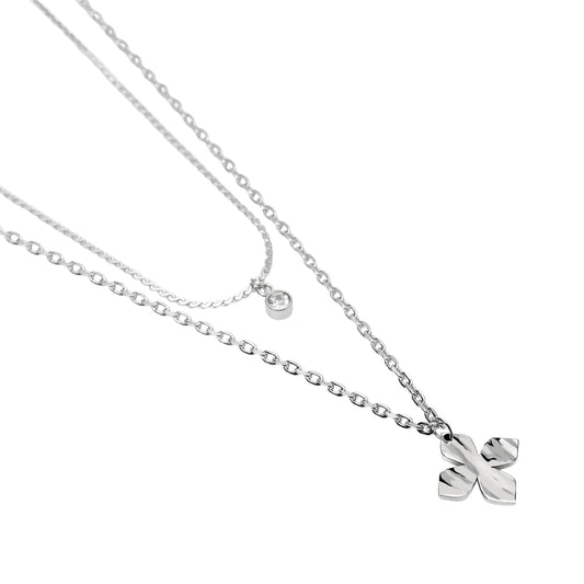 Collana catena Kidult Style in acciaio con fiore e cristallo MISURA UNICA