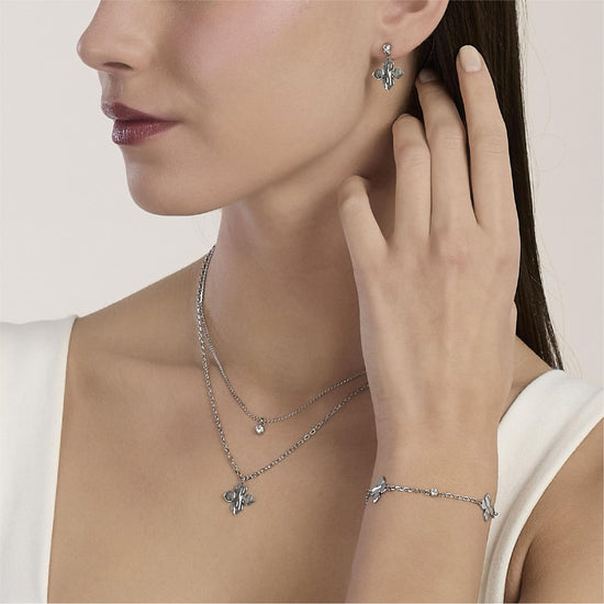 Collana catena Kidult Style in acciaio con fiore e cristallo MISURA UNICA