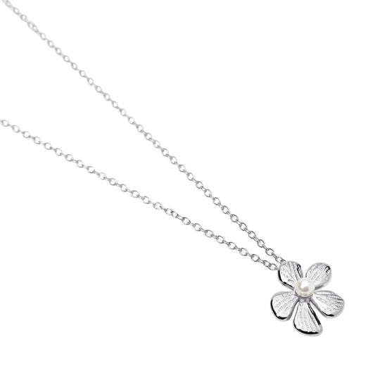 Collana catena Kidult Style in acciaio fiore e perla conchiglia MISURA UNICA