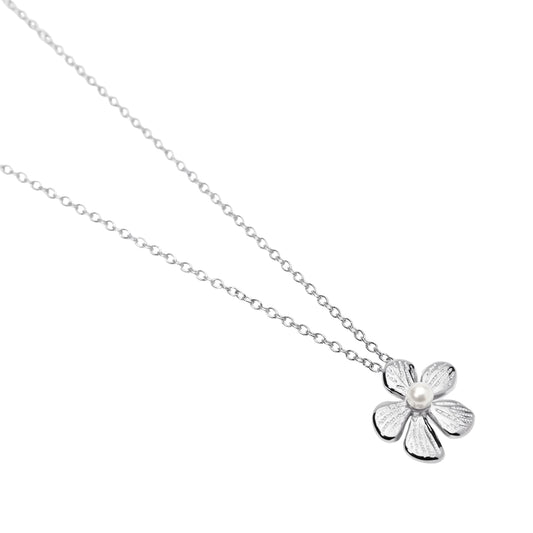 Collana catena Kidult Style in acciaio fiore e perla conchiglia MISURA UNICA