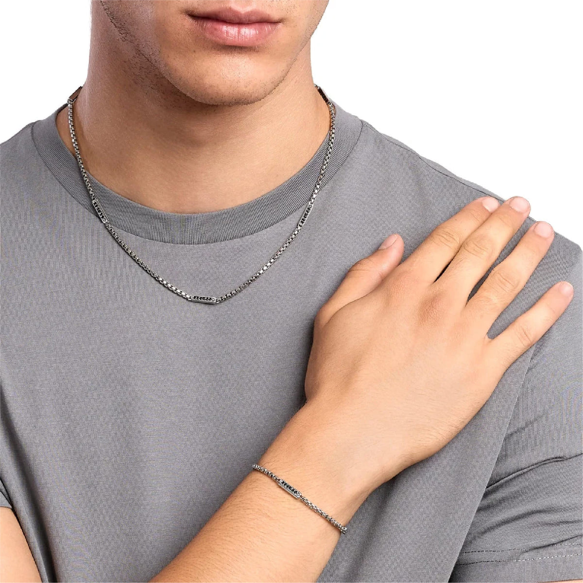 Collana catena veneta Kidult Style 64 in acciaio cristalli MISURA UNICA