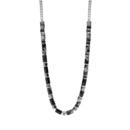 Collana catena Kidult Style 65 in acciaio agata ossidiana MISURA UNICA