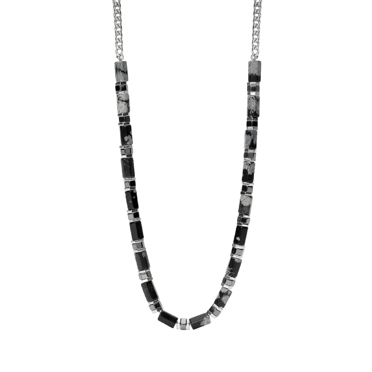 Collana catena Kidult Style 65 in acciaio agata ossidiana MISURA UNICA