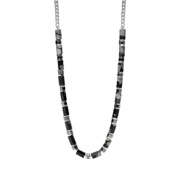 Collana catena Kidult Style 65 in acciaio agata ossidiana MISURA UNICA