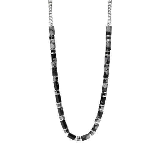 Collana catena Kidult Style 65 in acciaio agata ossidiana MISURA UNICA