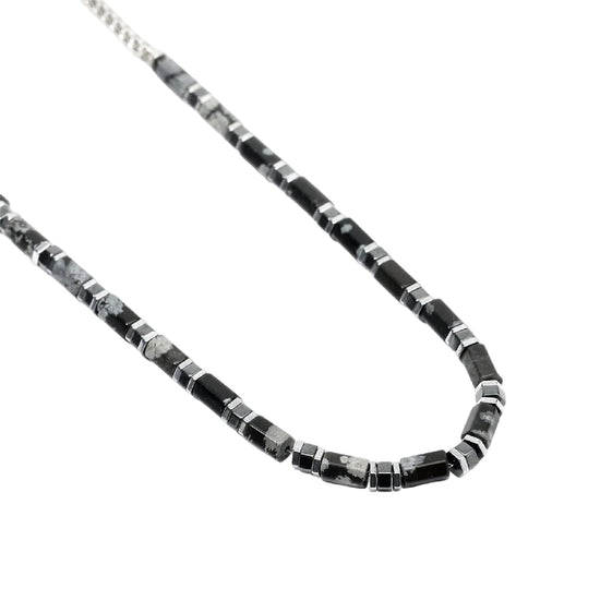 Collana catena Kidult Style 65 in acciaio agata ossidiana MISURA UNICA