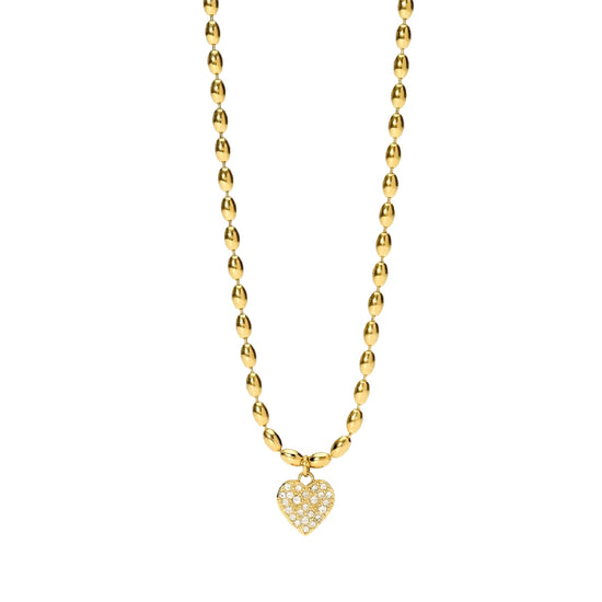 Collana Kidult Style 98 in acciaio palline cuore cristalli MISURA UNICA