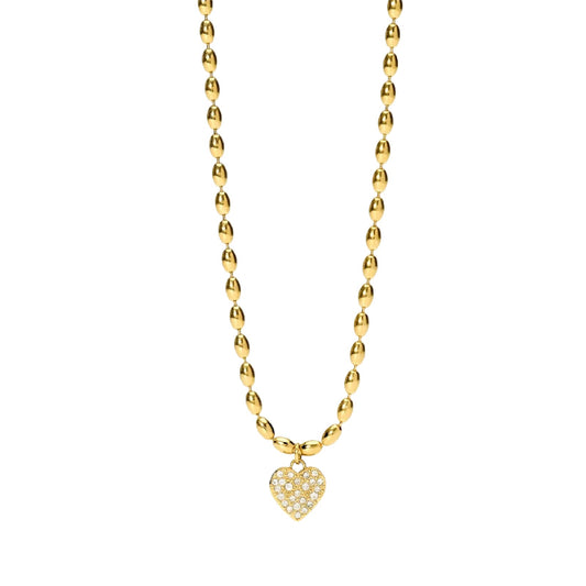 Collana Kidult Style 98 in acciaio palline cuore cristalli MISURA UNICA