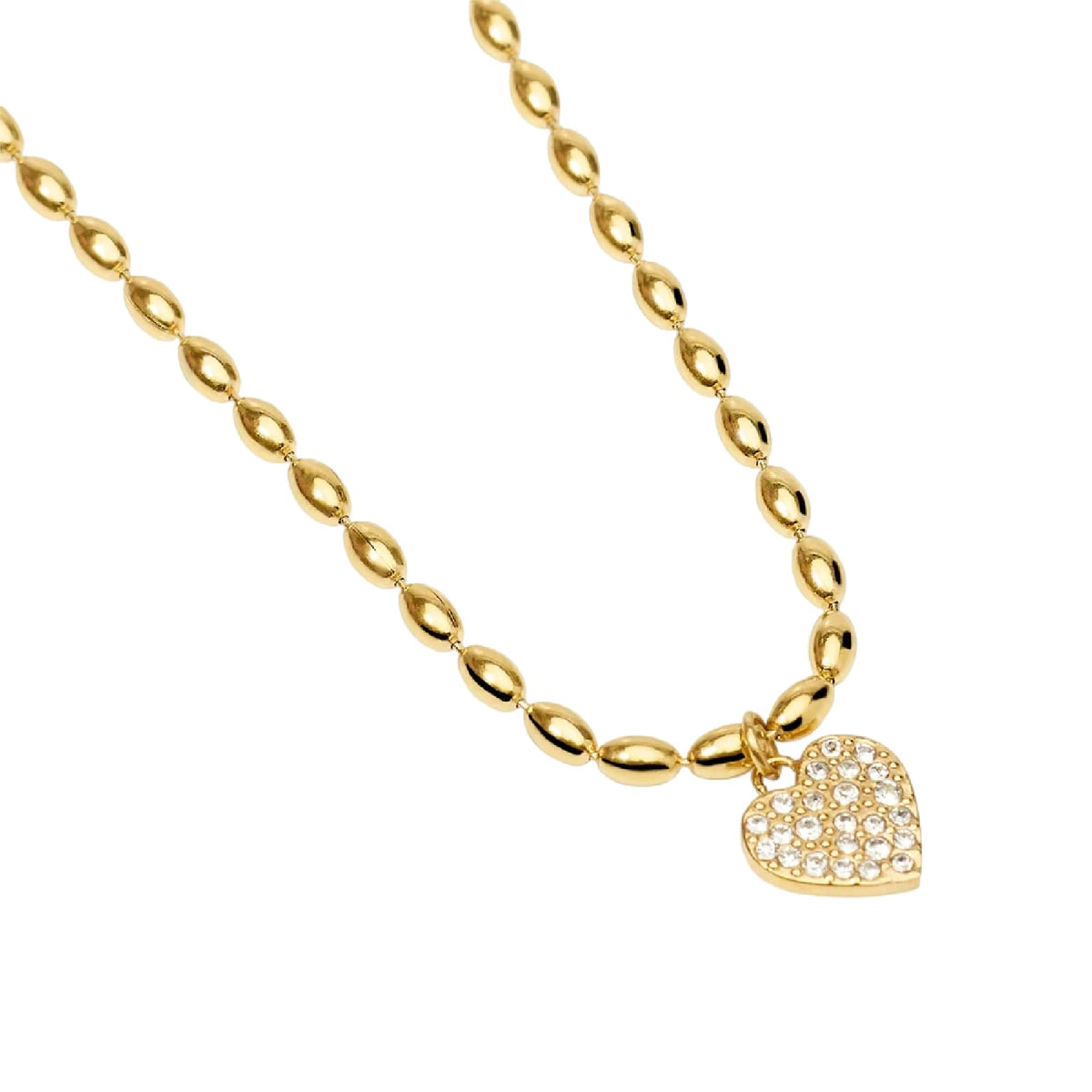 Collana Kidult Style 98 in acciaio palline cuore cristalli MISURA UNICA