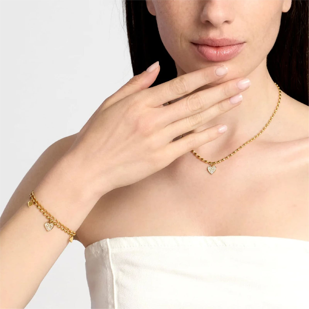 Collana Kidult Style 98 in acciaio palline cuore cristalli MISURA UNICA