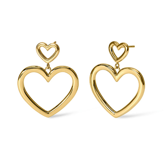 Orecchini pendenti doppio cuore Kidult Style pvd gold MISURA UNICA