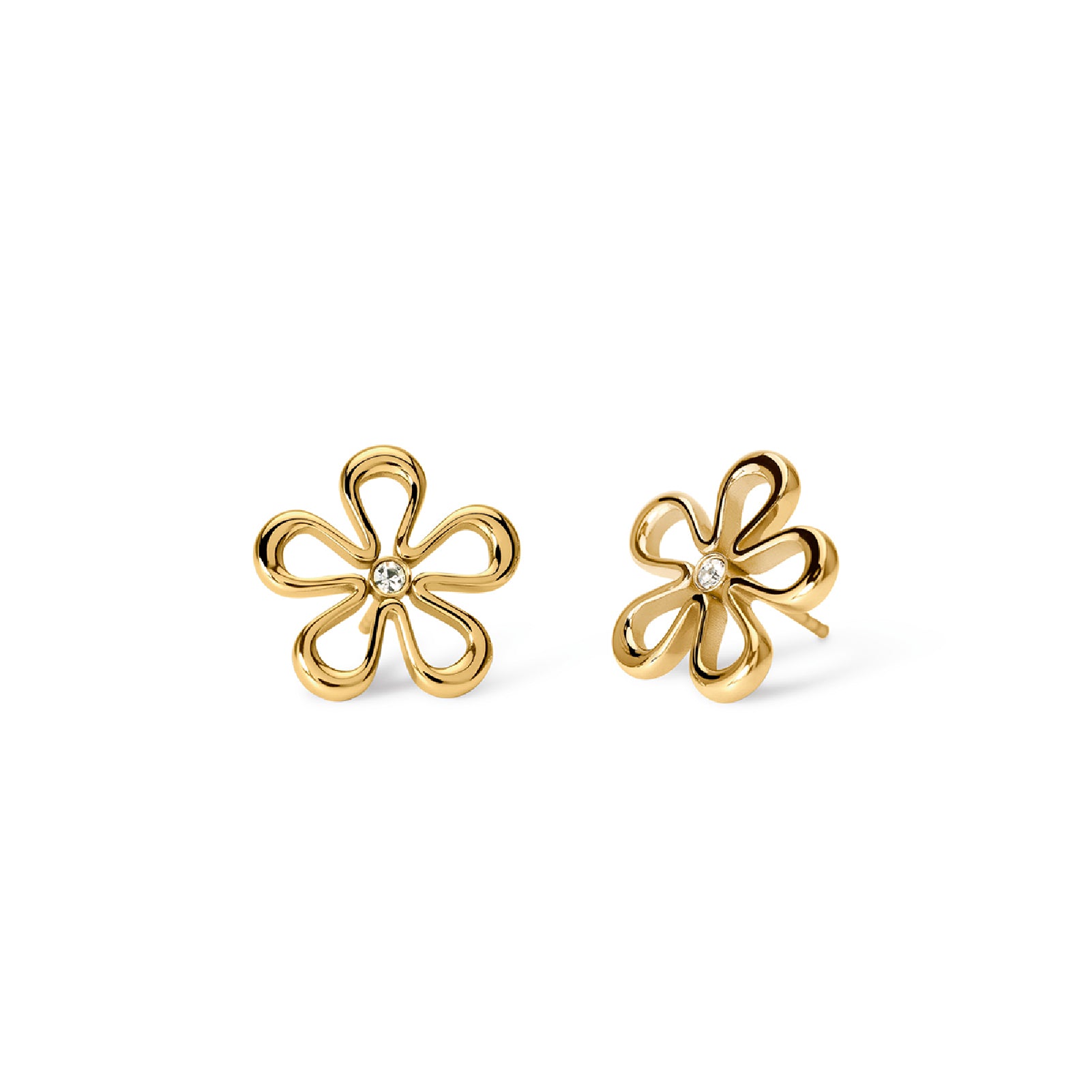Orecchini lobo a fiore e cristallo Kidult Style pvd gold MISURA UNICA