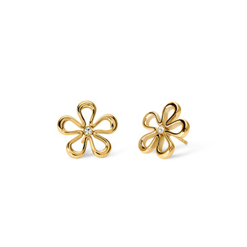 Orecchini lobo a fiore e cristallo Kidult Style pvd gold MISURA UNICA